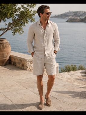 Peserico Sign Italian Linen Shorts Vacation Quiet Luxury Resort Wear Size 50 EU